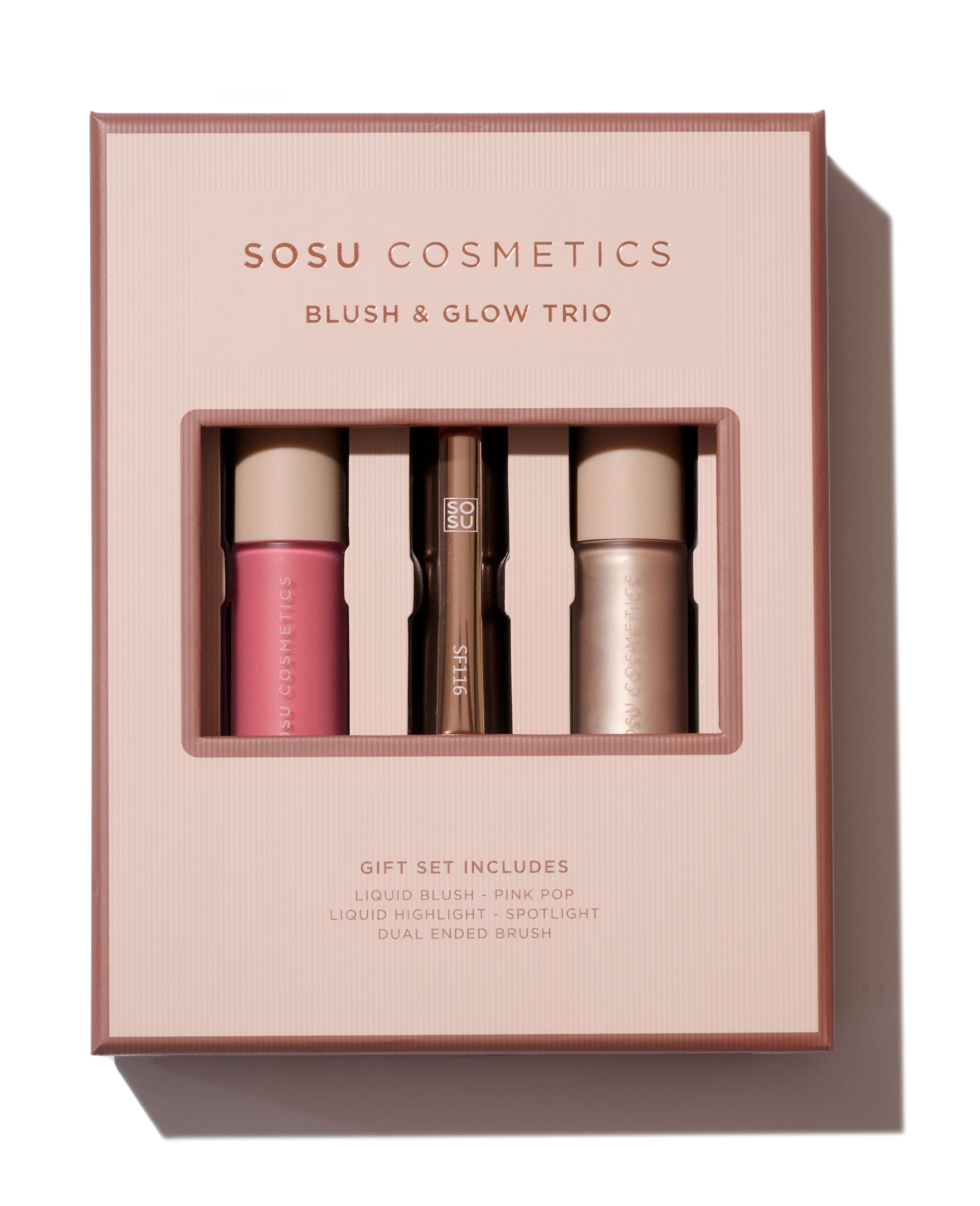 Vánoční dárková kosmetická sada Blush & Glow Trio od SOSU Cosmetics